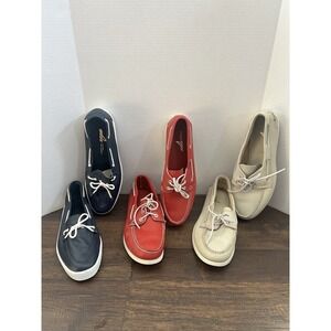 Sperry Top-Sider Men's  Size 11 2-Eye Boat Shoe Lot of 3 Navy Beige Red Preppy